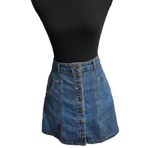 Button up denim mini skirt